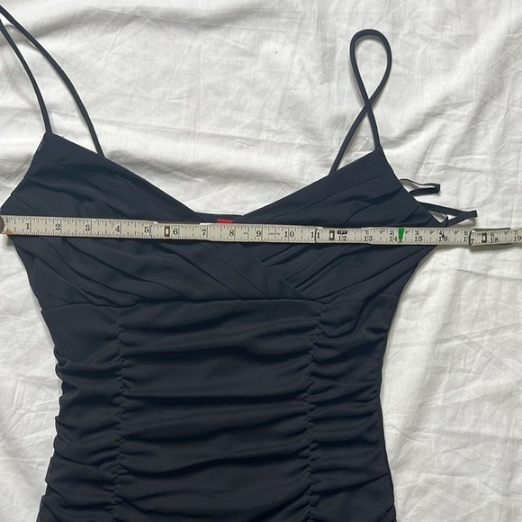 Vintage Ruby Rox Black Ruched Sheath Midi Dress Asymmetrical Hem Whimsigoth sz M - Picture 10 of 12